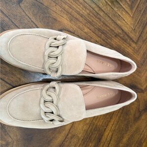 Cole Haan Beige Suede Geneva Loafers with Chain Accent Size 10